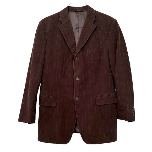 Banana Republic Sports Jacket Brown Pin Strip Three Button Cotton Size 44 R - Picture 1 of 12
